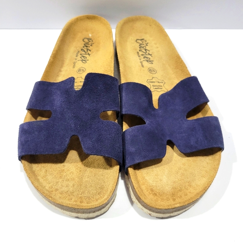 Biostep Sandals Womens Preowned Shoes Slip On Blue Leather Size 6.5